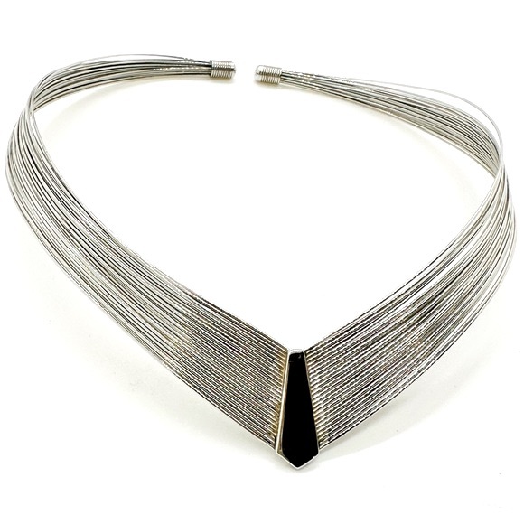 Vintage Modernist Silver Wire Collar Necklace - Picture 6 of 8